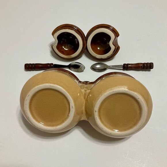 Vintage Double Condiment Jars with Lids and Spoons - Picture 10 of 11